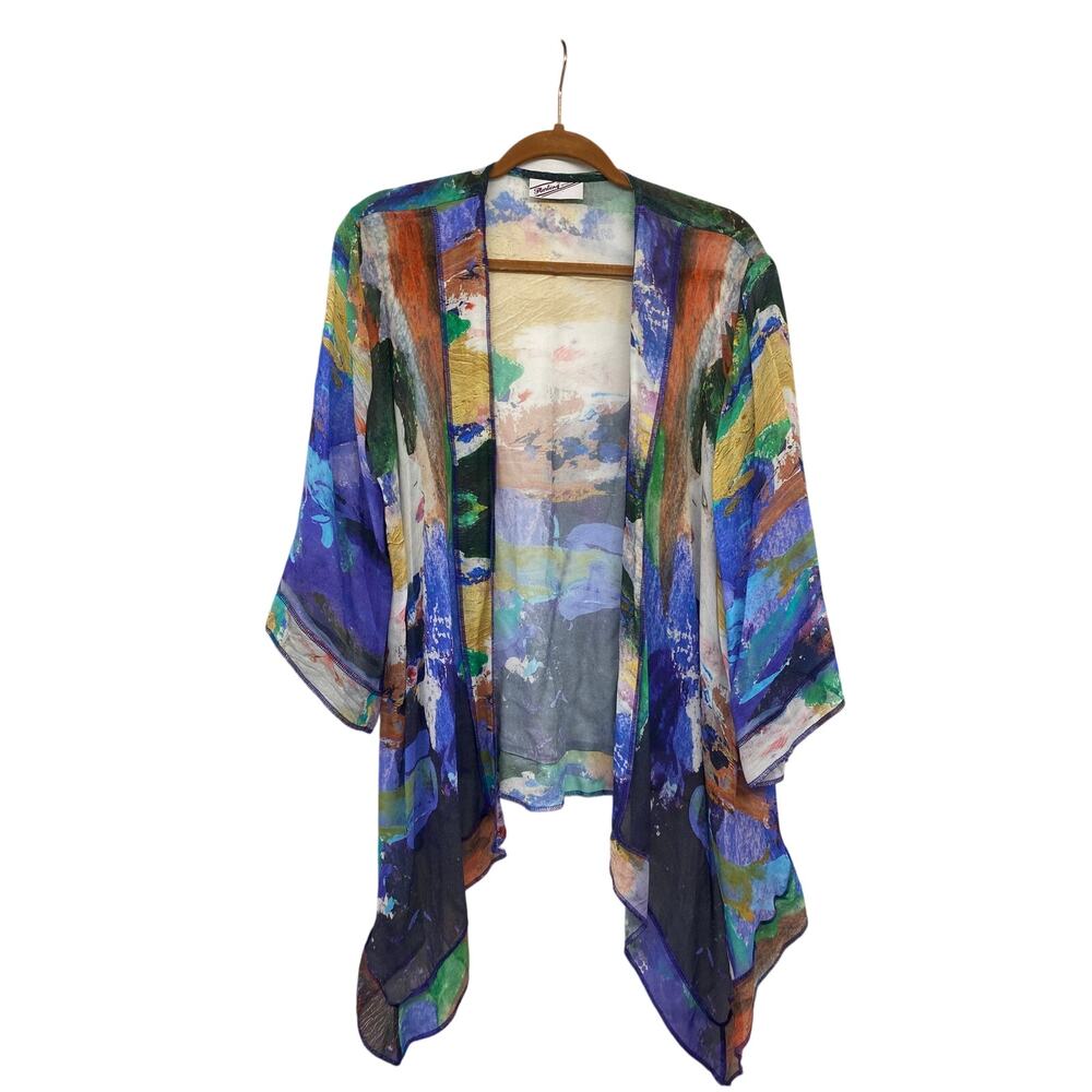 Sterling Styles Women's Artsilk Kimono Duster Handkerchief Flowy Watercolor